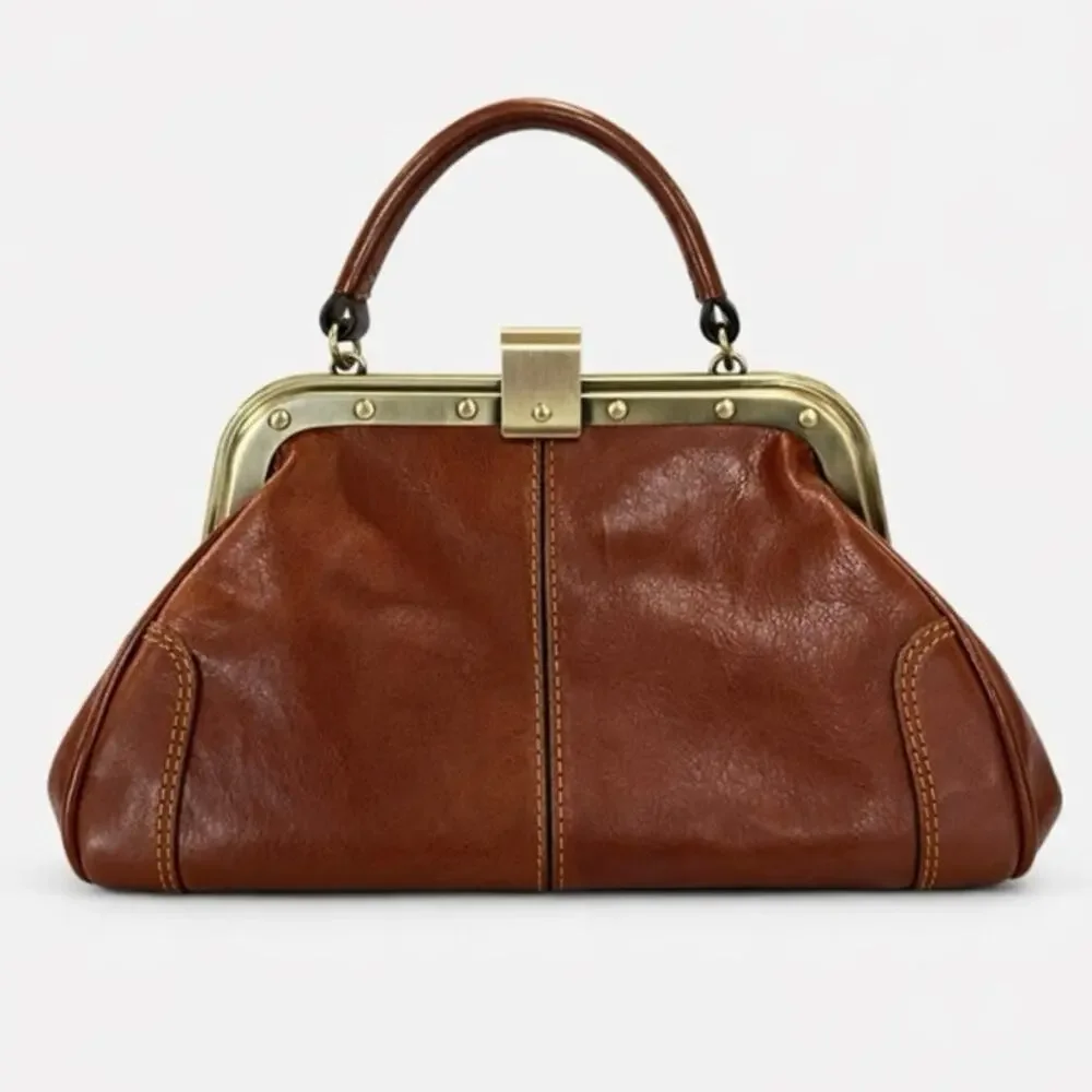 Coach Leather Brown Satchel with Top Handle and Detachable Strap